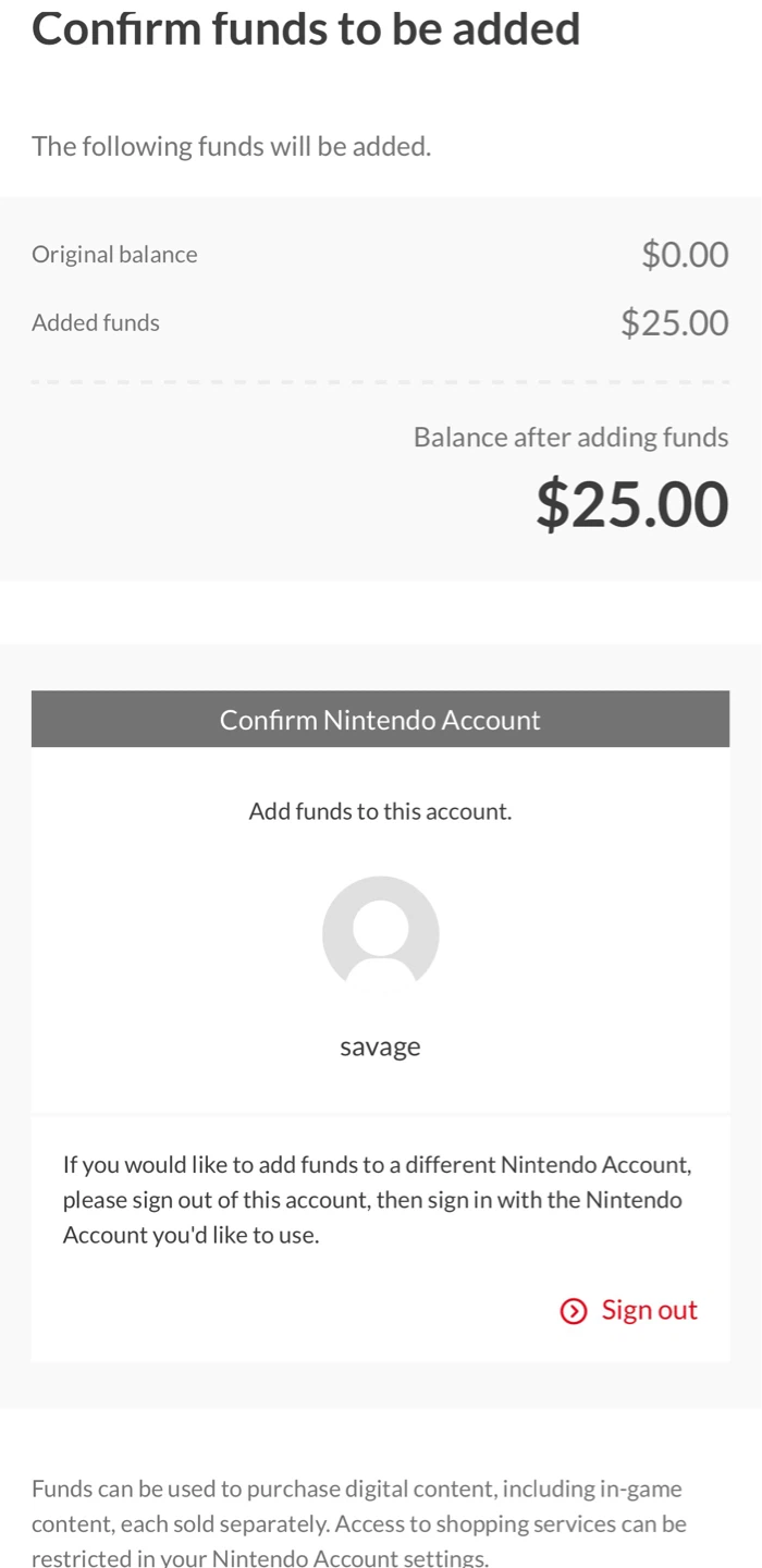 NOT REDEEMED! Nintendo eShop $25 Gift Card - photo 2