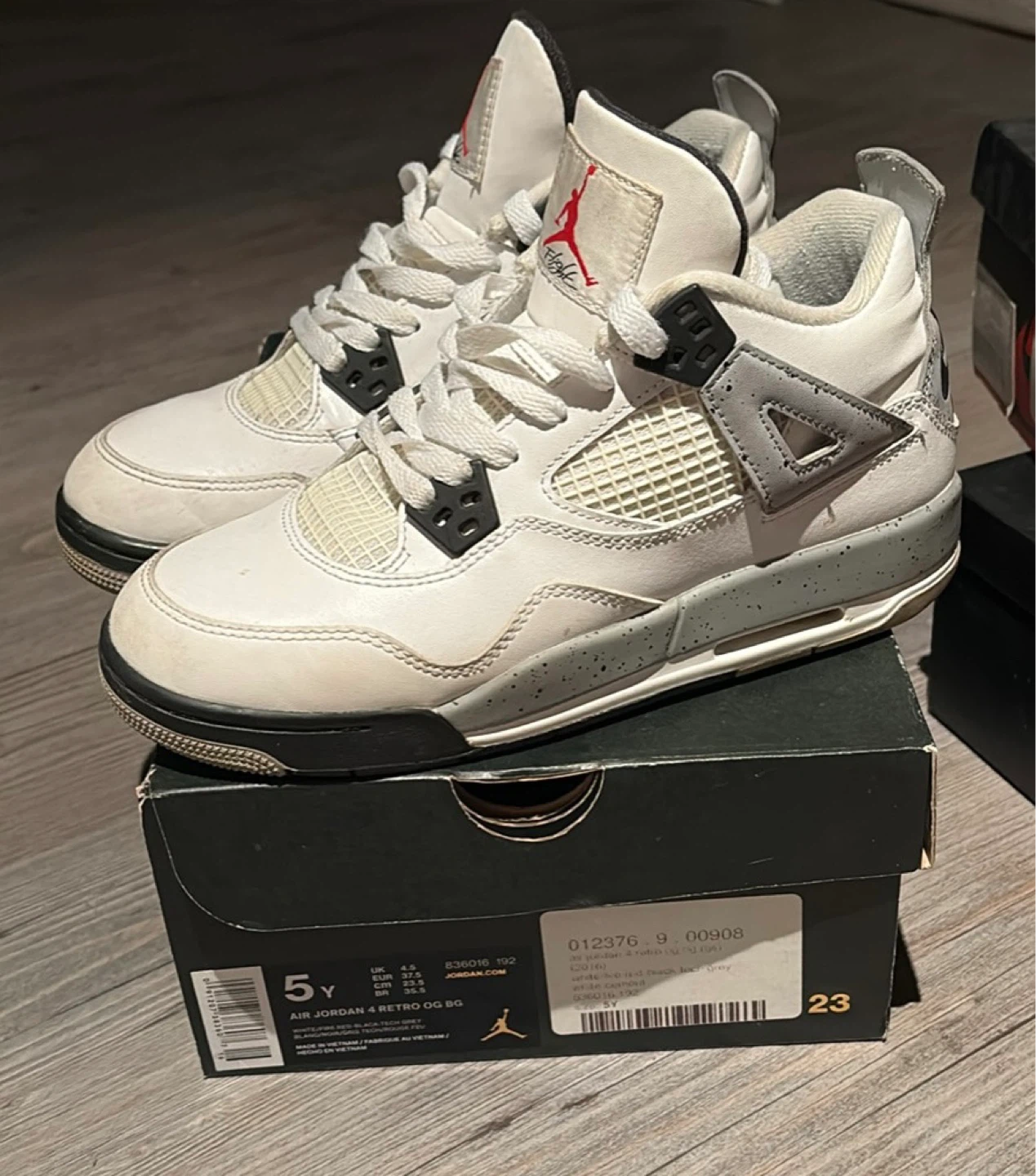 Air Jordan 4 Retro White Cement - Youth Size 5Y