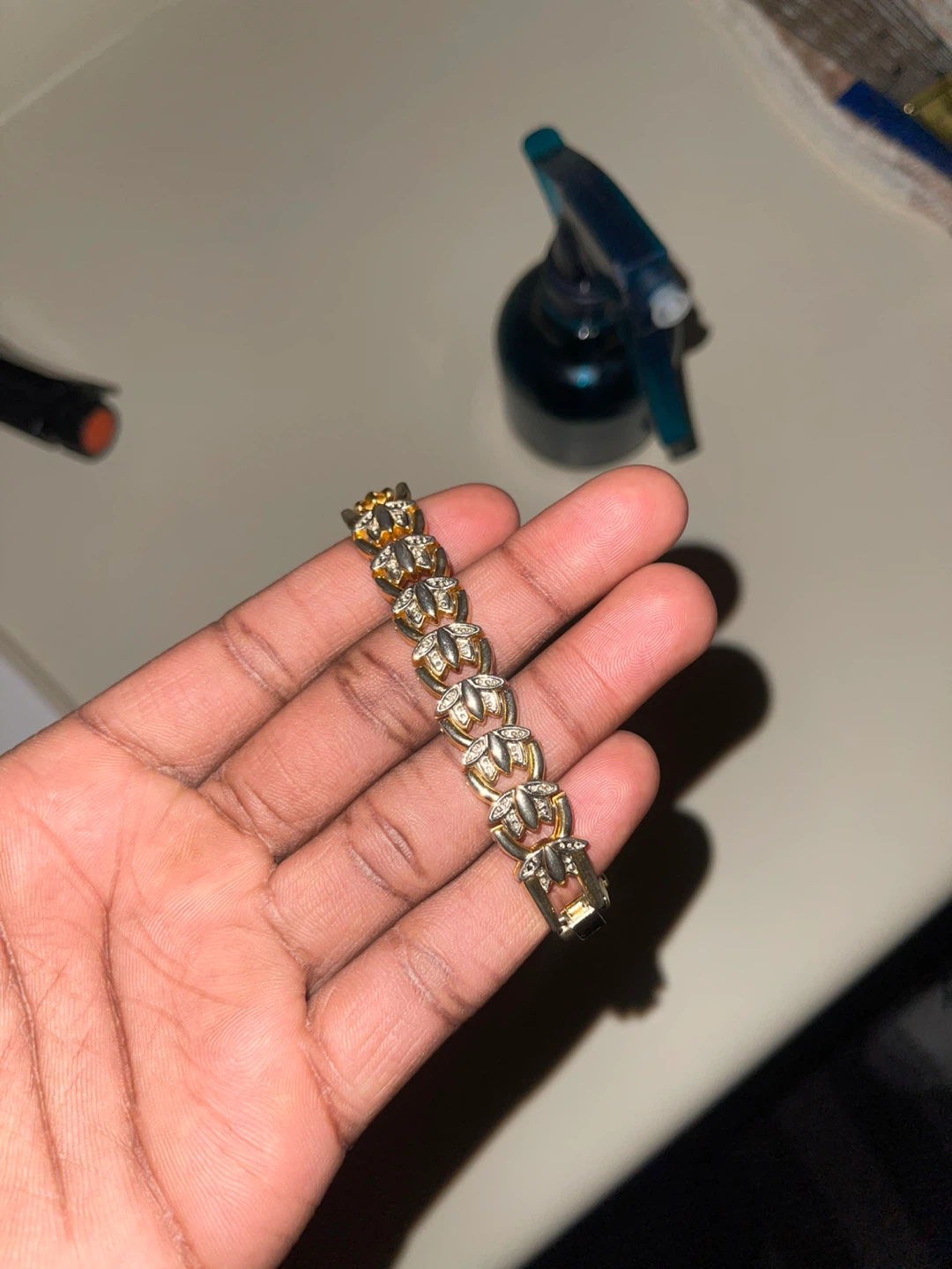 Gold-tone tennis bracelet with crystals