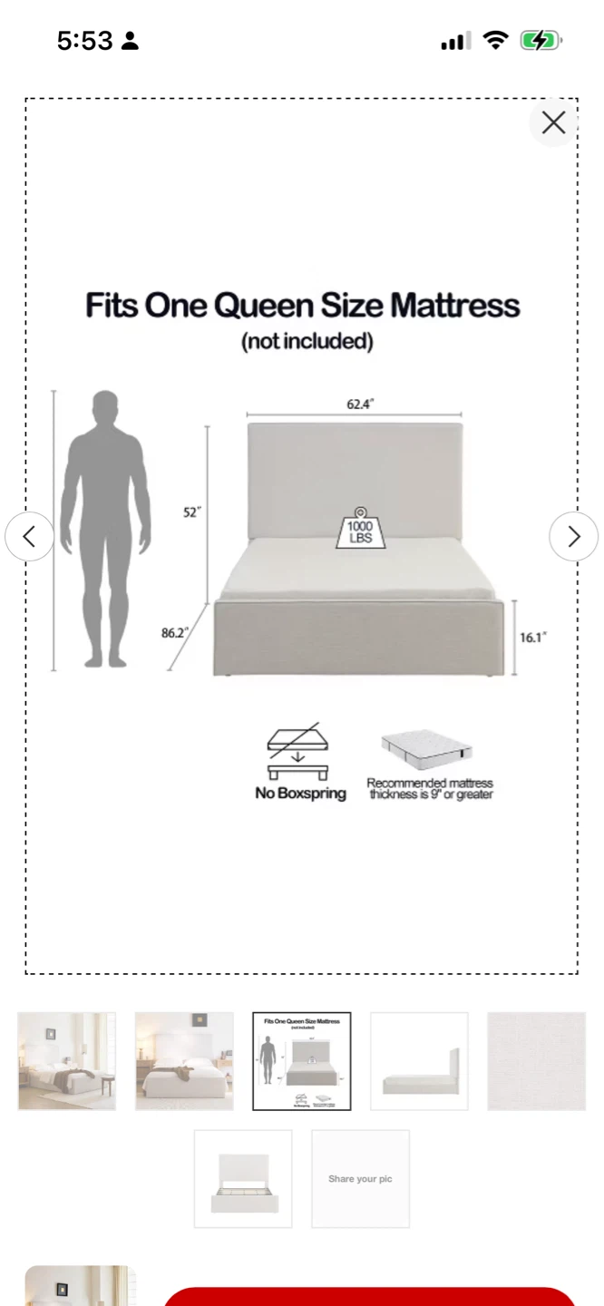 New Queen Size Upholstered Platform Bed Frame - Light Grey - photo 2