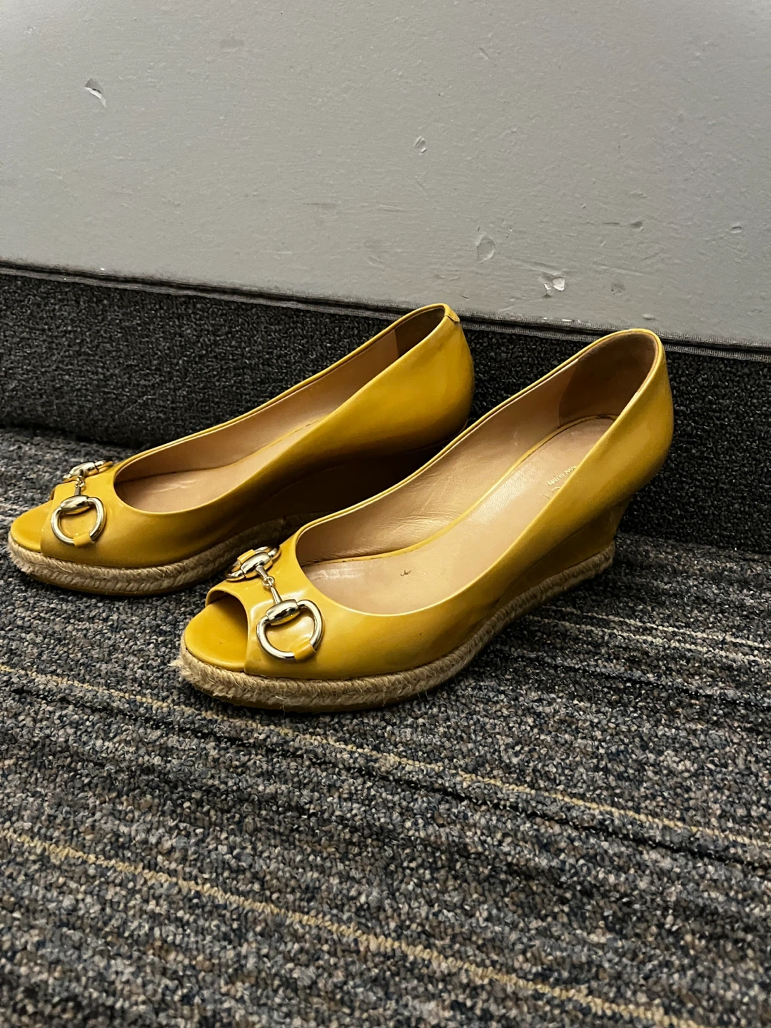 Yellow Gucci Wedge Peep-Toe Heels (size 36) - photo 2