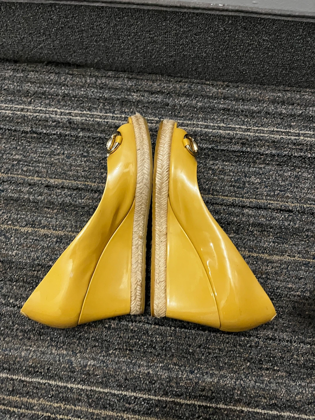 Yellow Gucci Wedge Peep-Toe Heels (size 36) - photo 3