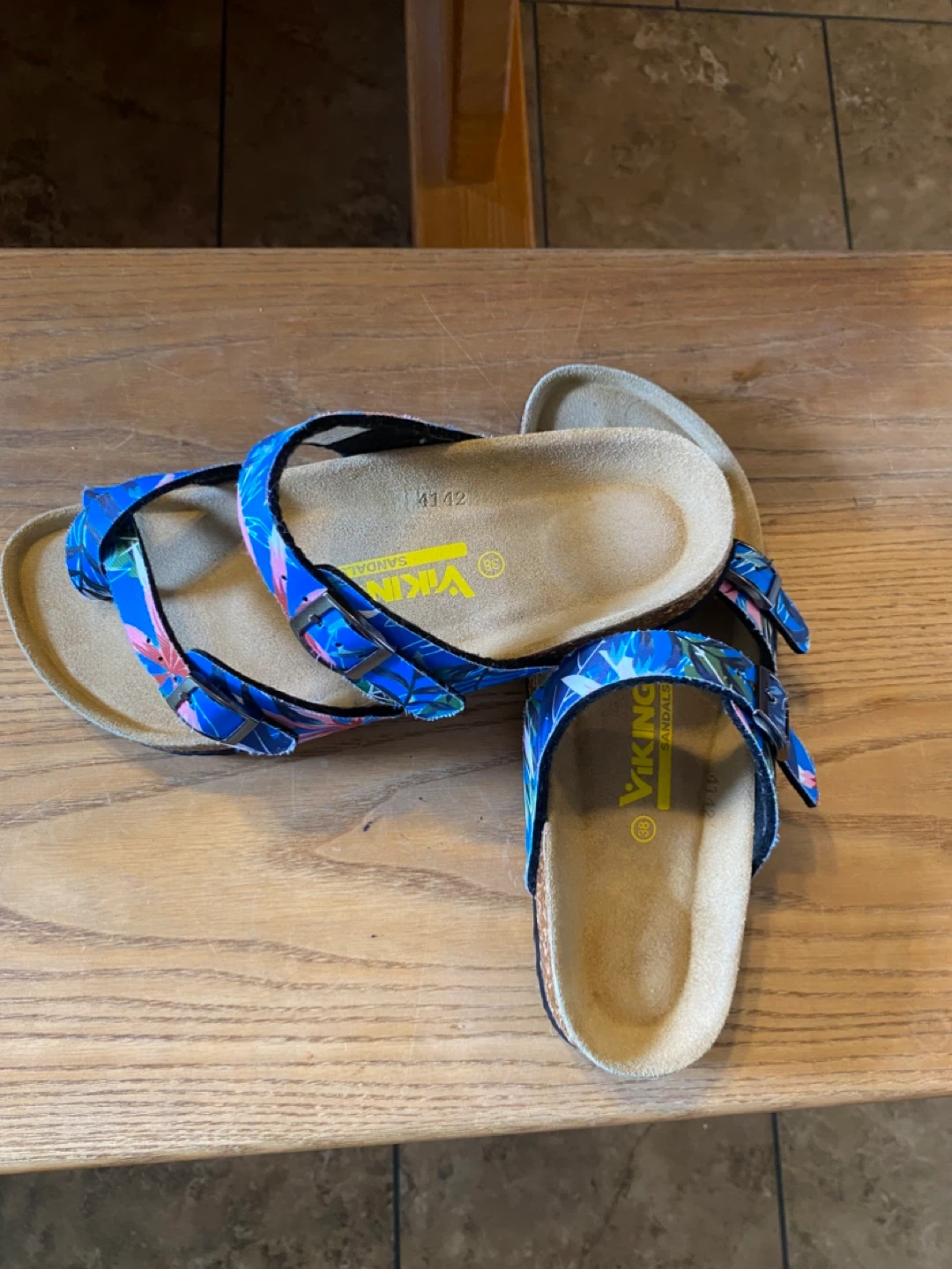 Viking Sandals - Blue Floral Print Size 38