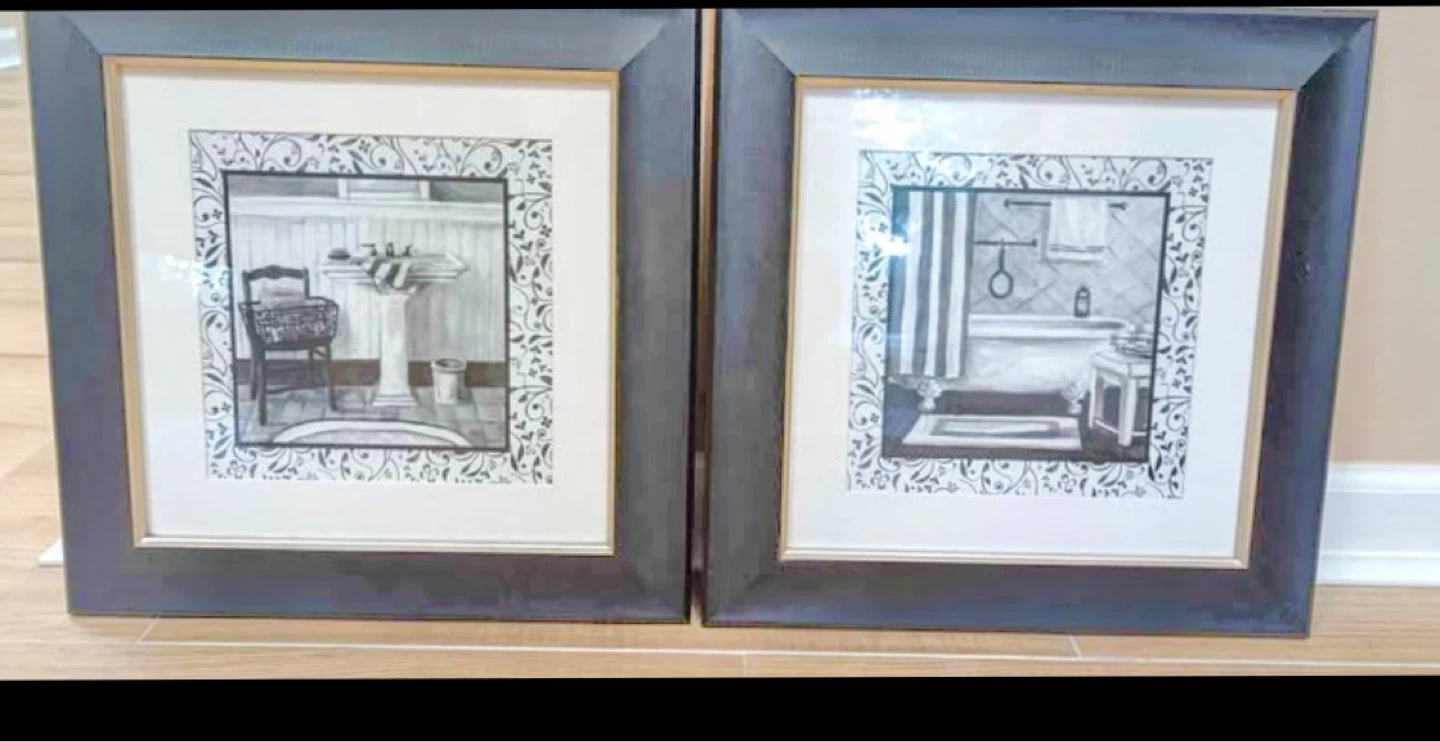 Set of 2 Framed Vintage Bathroom Art Prints