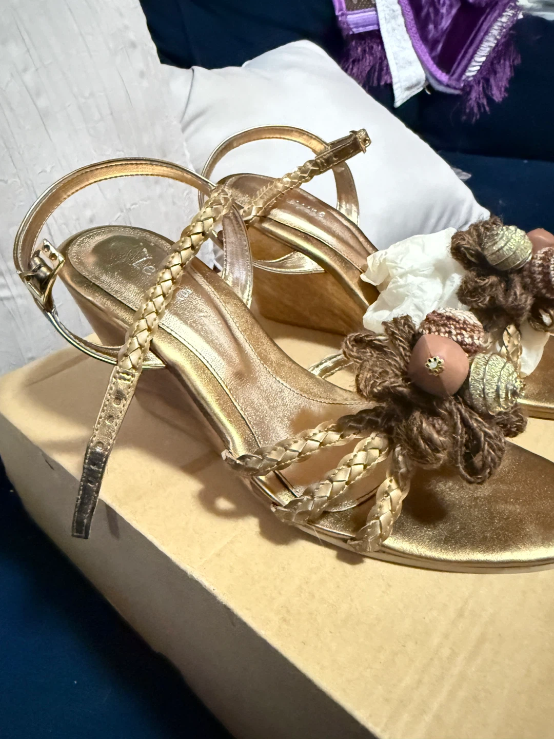 Dune London Gold Embellished Wedge Sandals