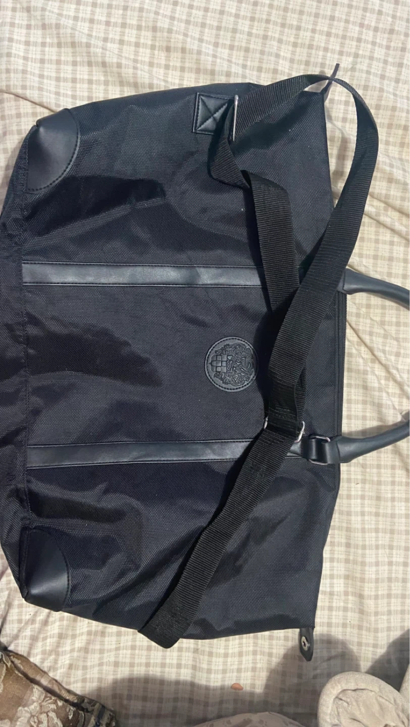 Black Duffle Bag with Leather Accents