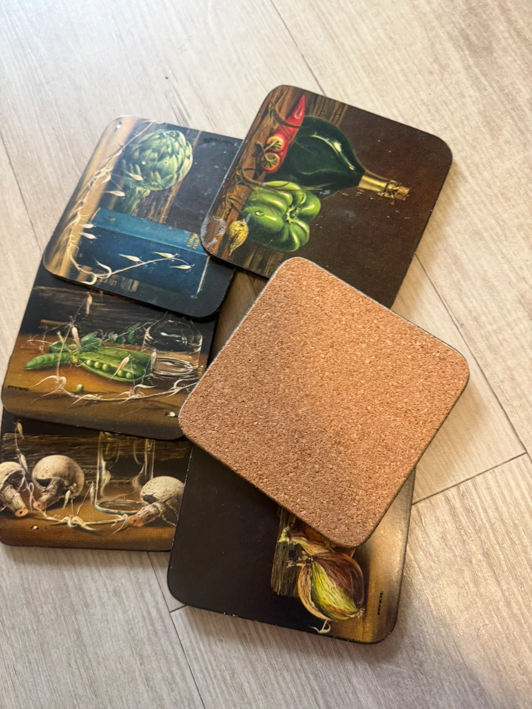 Set of 5 Vintage Beverage Coasters with Still Life Art - photo 2