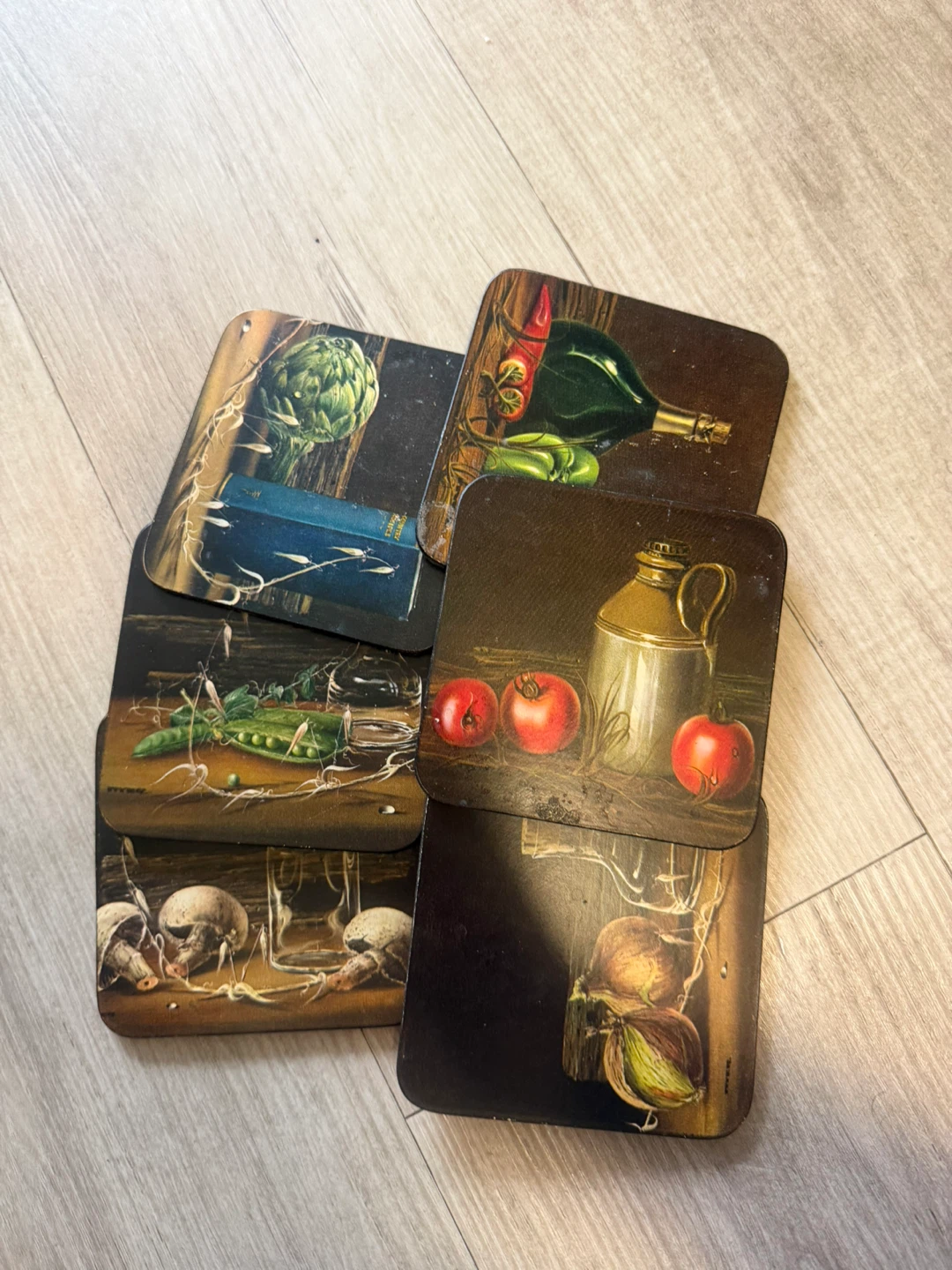 Set of 5 Vintage Beverage Coasters with Still Life Art