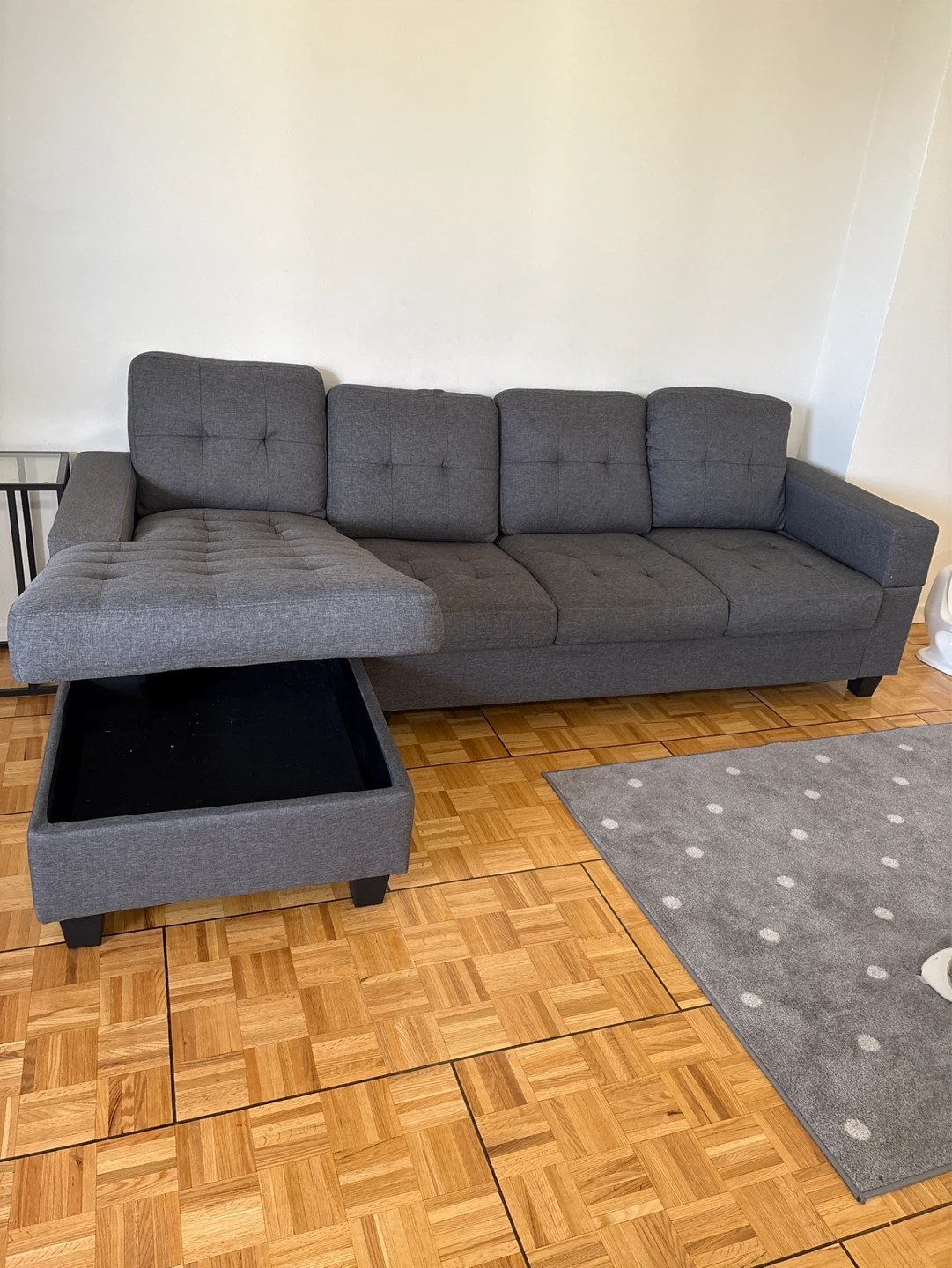 Grey L-Shaped Sectional Sofa with Storage Ottoman - photo 2