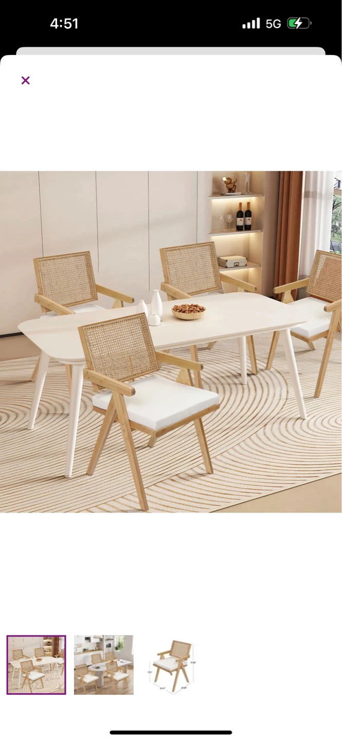 Set of 2 Wood Arm Chairs with Cane Back and White Cushions