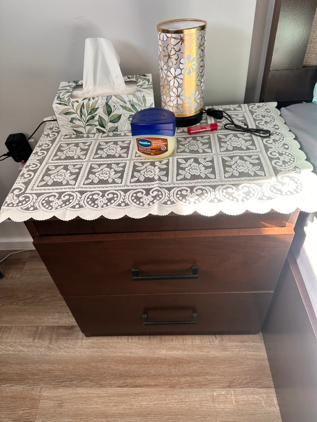 Wooden Queen storage bed & nightstand - photo 5