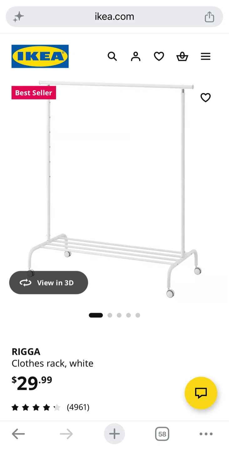 IKEA RIGGA Clothes Rack on Wheels - White - photo 5