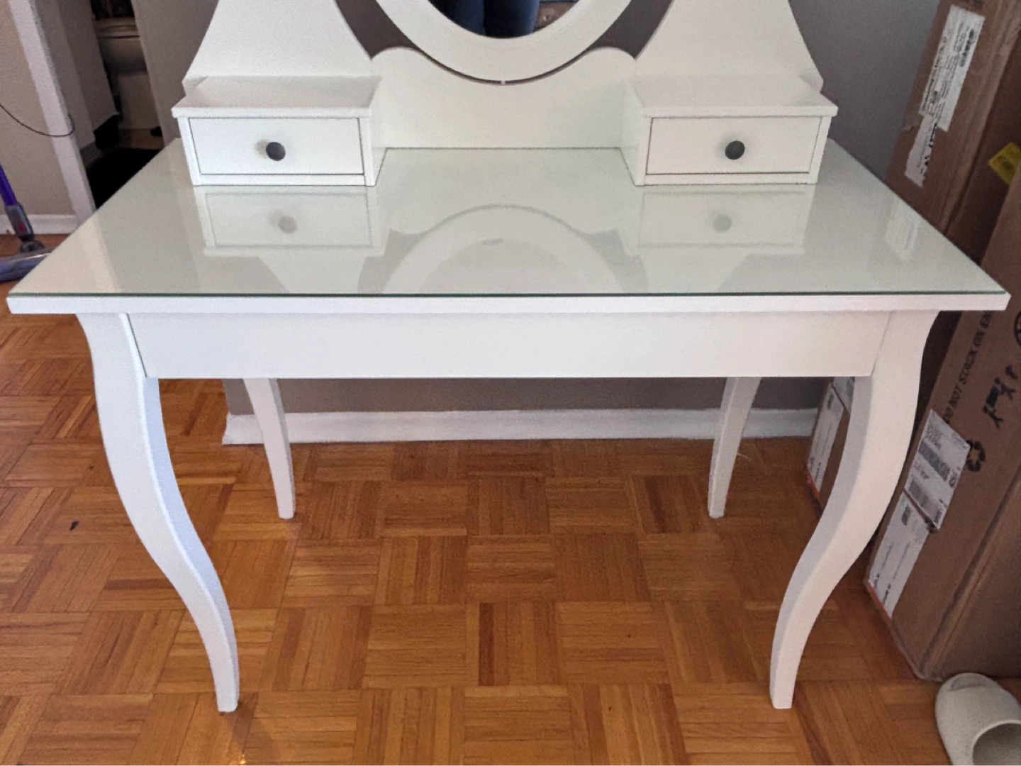 White IKEA Vanity Dressing Table w/ Mirror with free stool - photo 3
