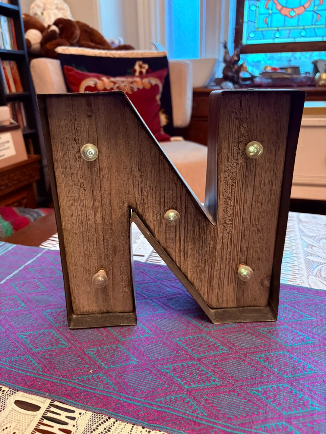 Wooden Letter N Marquee Light