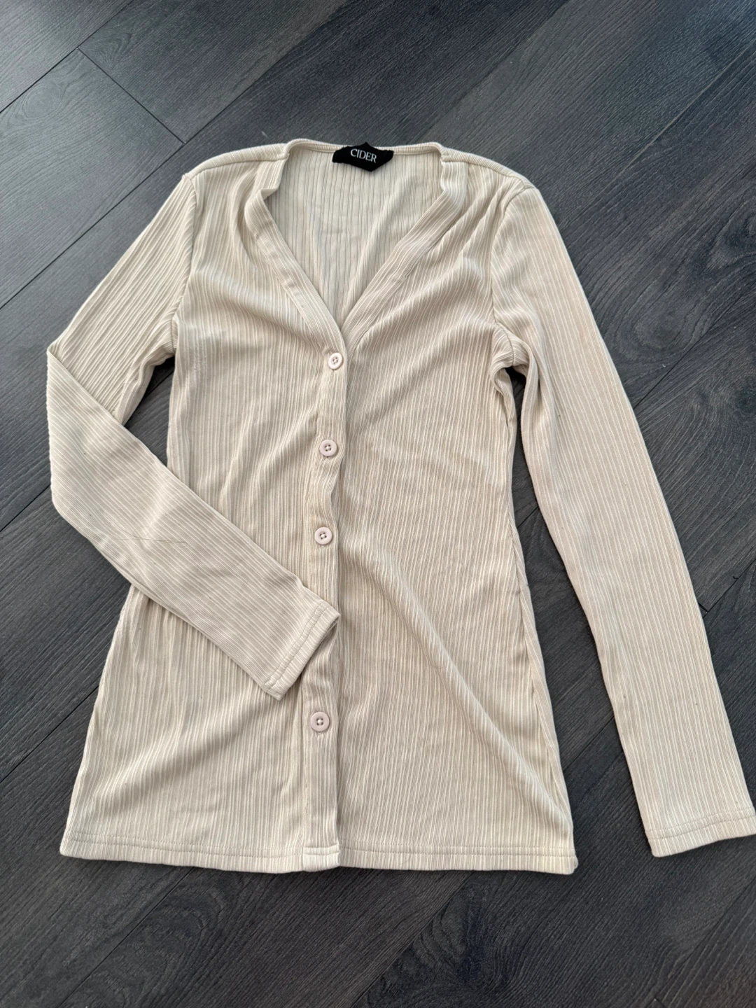 CIDER Beige Ribbed Button-Up Cardigan