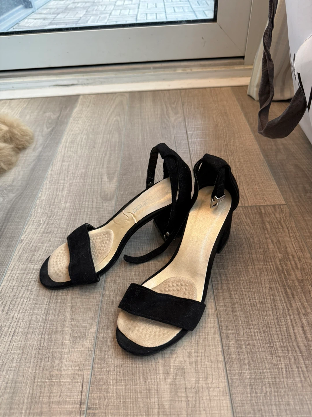 Black Suede Block Heel Sandals