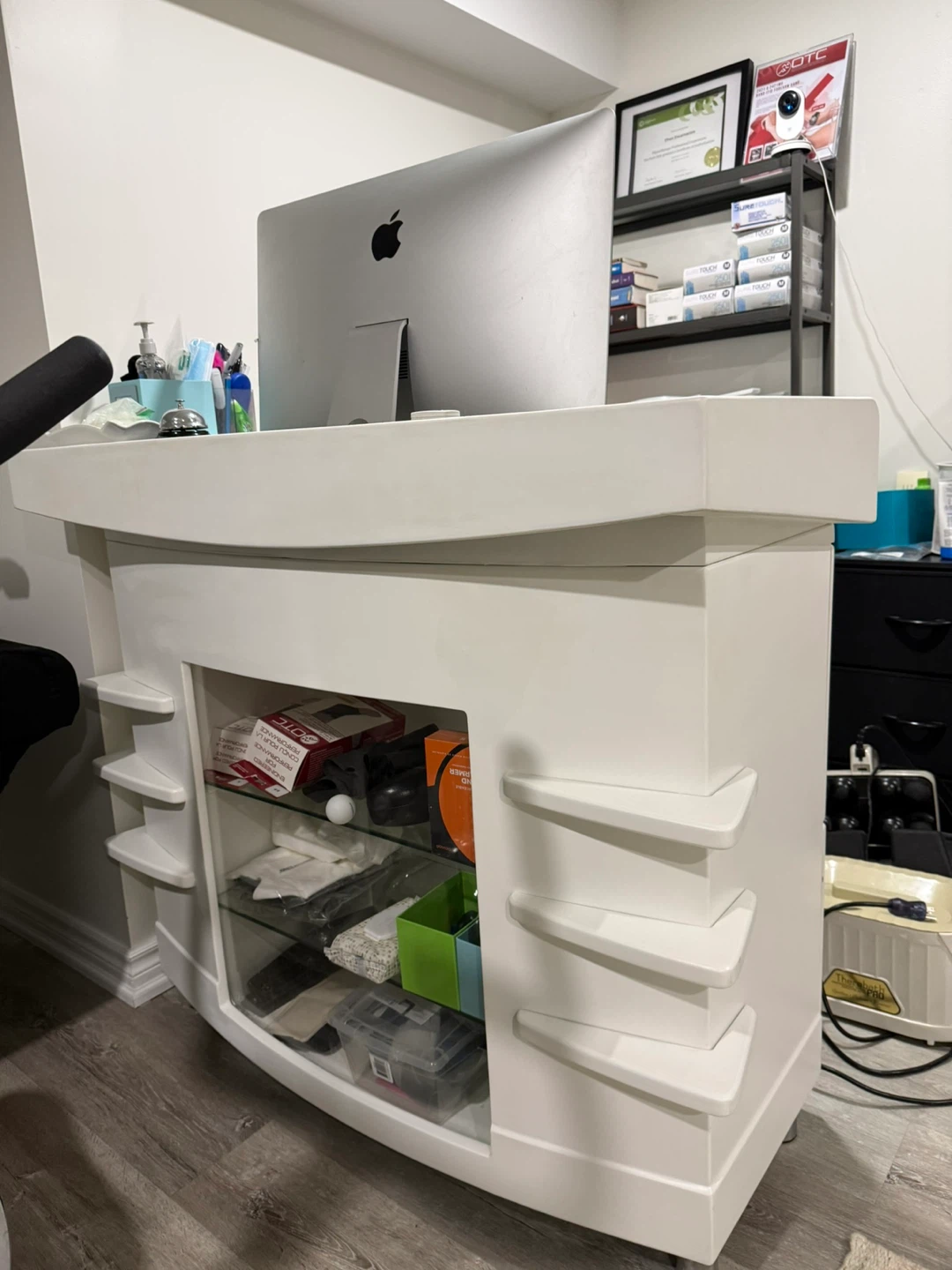White Reception Desk with Shelving - photo 2