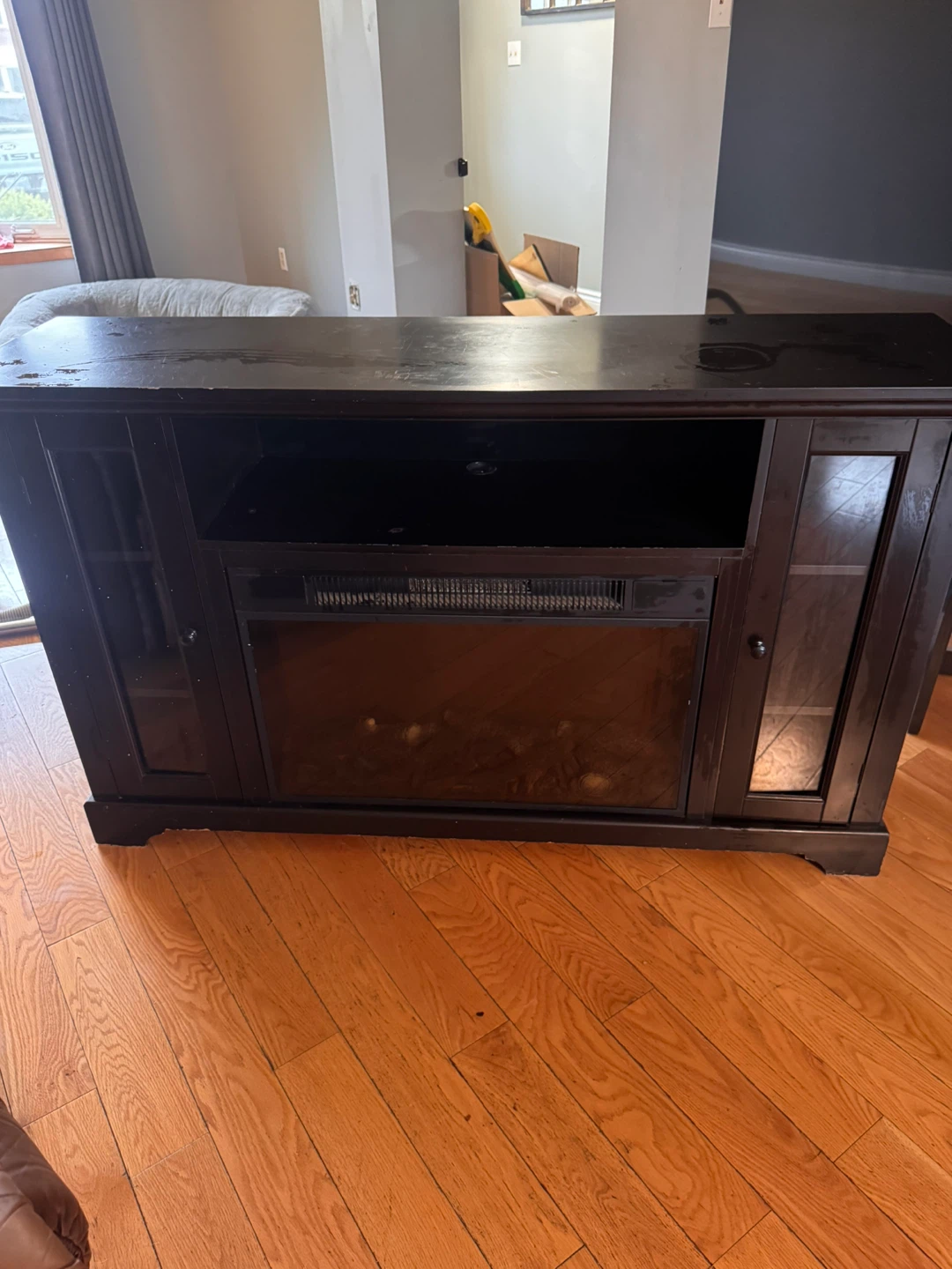 Dark Wood Entertainment Unit with Electric Fireplace Insert