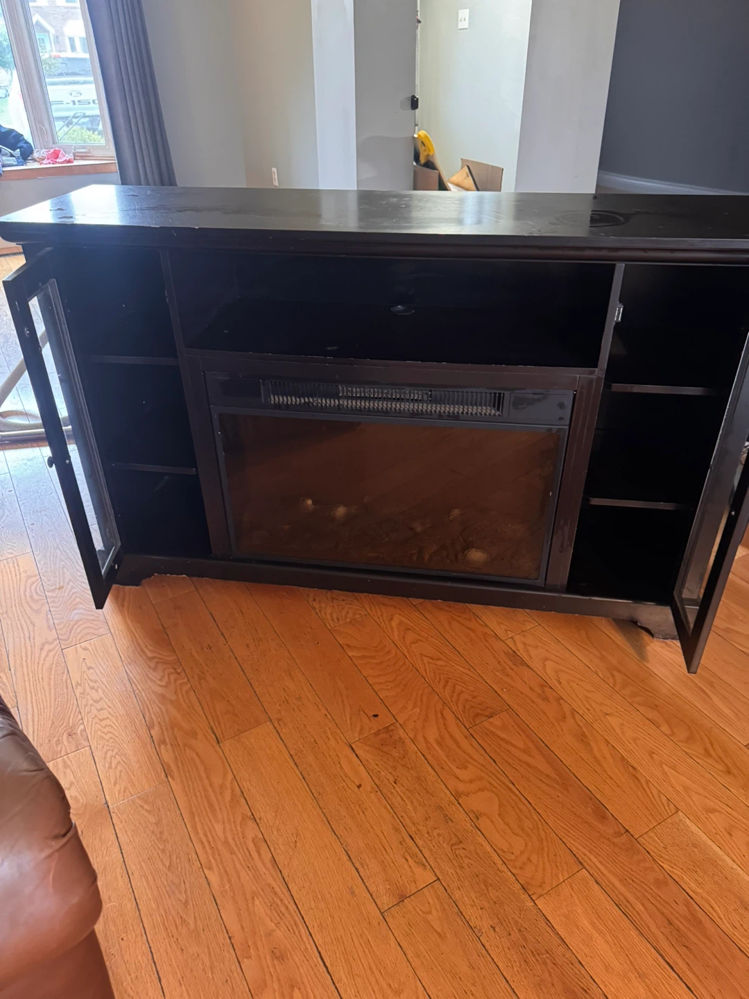 Dark Wood Entertainment Unit with Electric Fireplace Insert - photo 2