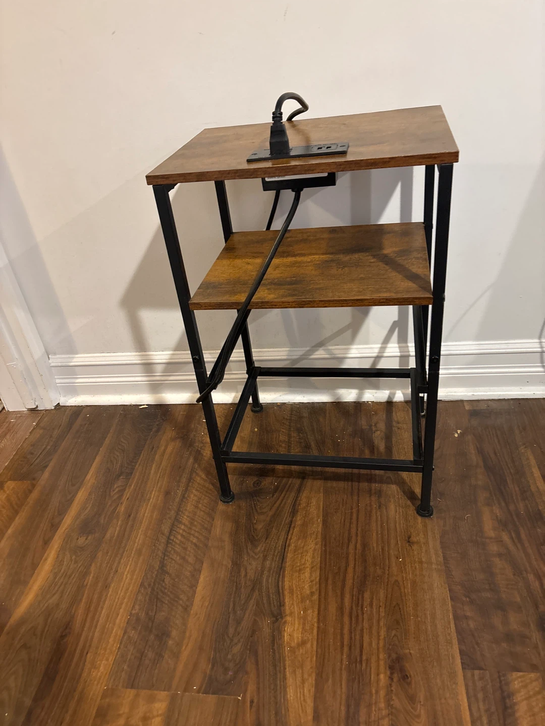 2-Tier End Table with Built-in Power Strip