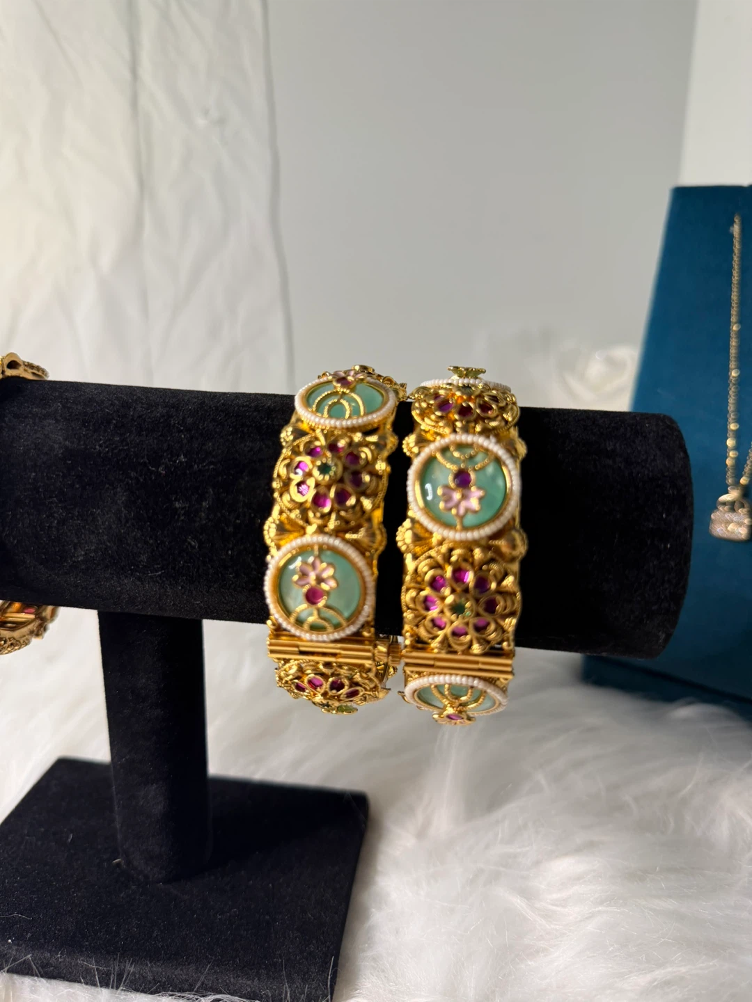 Set of 2 Traditional Bangles with Enamel and Gemstones - photo 2
