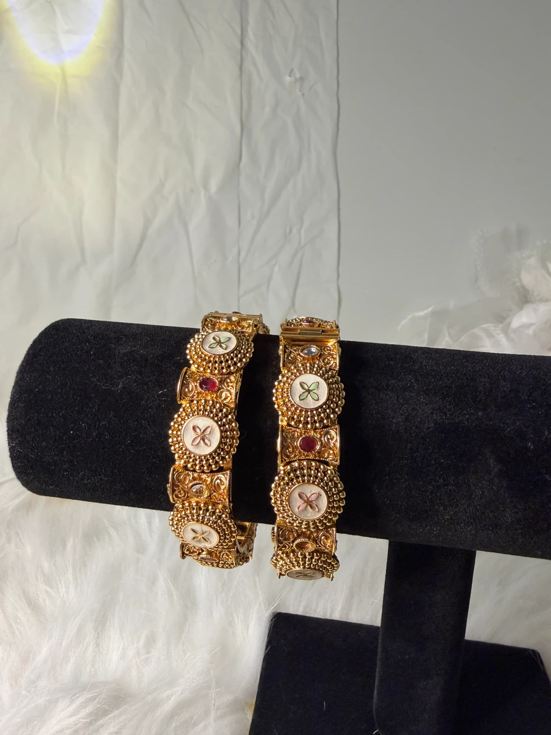 Set of 2 Traditional Bangles with Enamel and Gemstones - photo 3