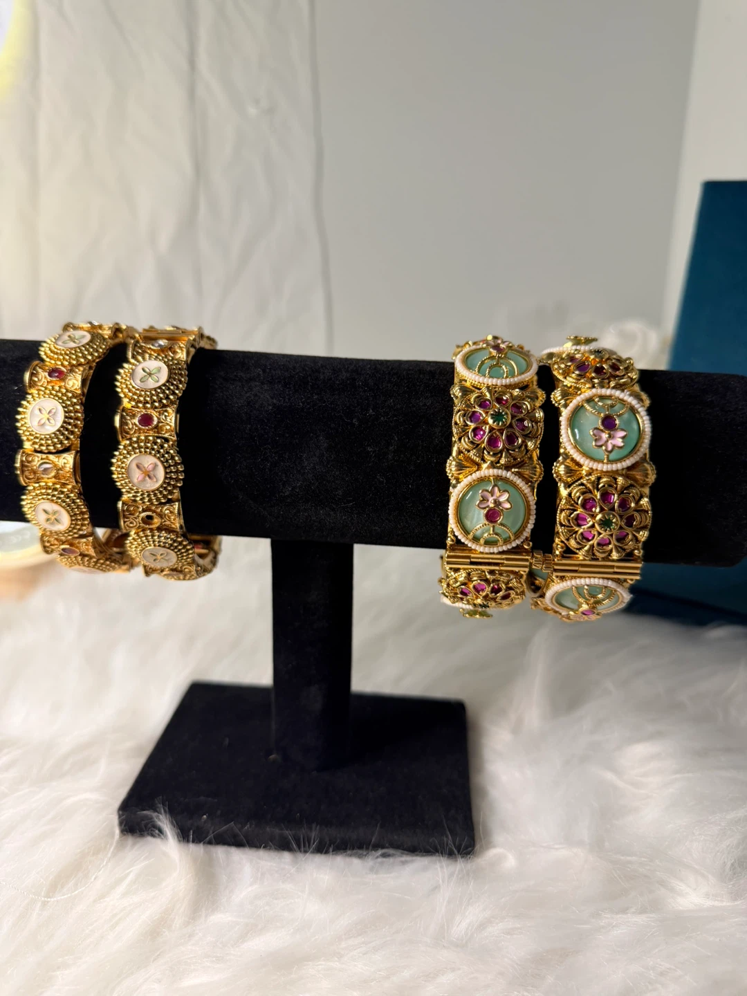 Set of 2 Traditional Bangles with Enamel and Gemstones