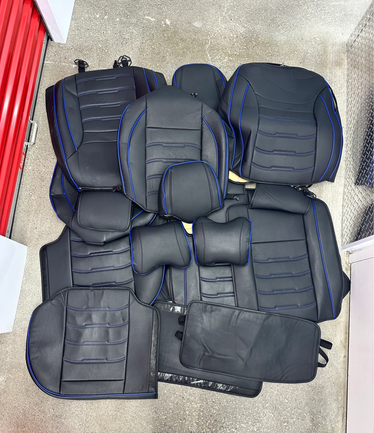 Black Car Seat Covers with Blue Stitching