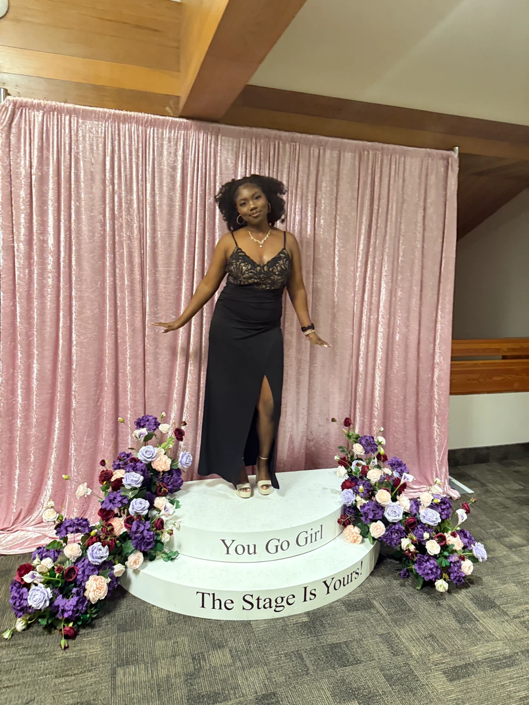 Women's Black Lace Bodice Gown with Slit - photo 2