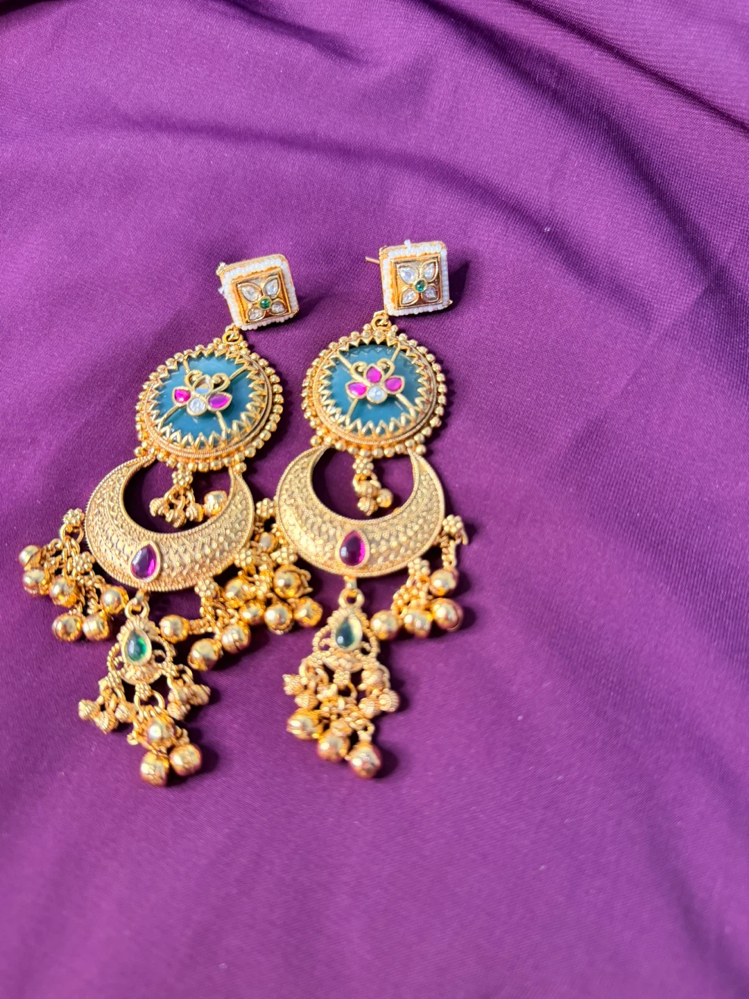 Chandelier Earrings with Green and Pink Accents - photo 2