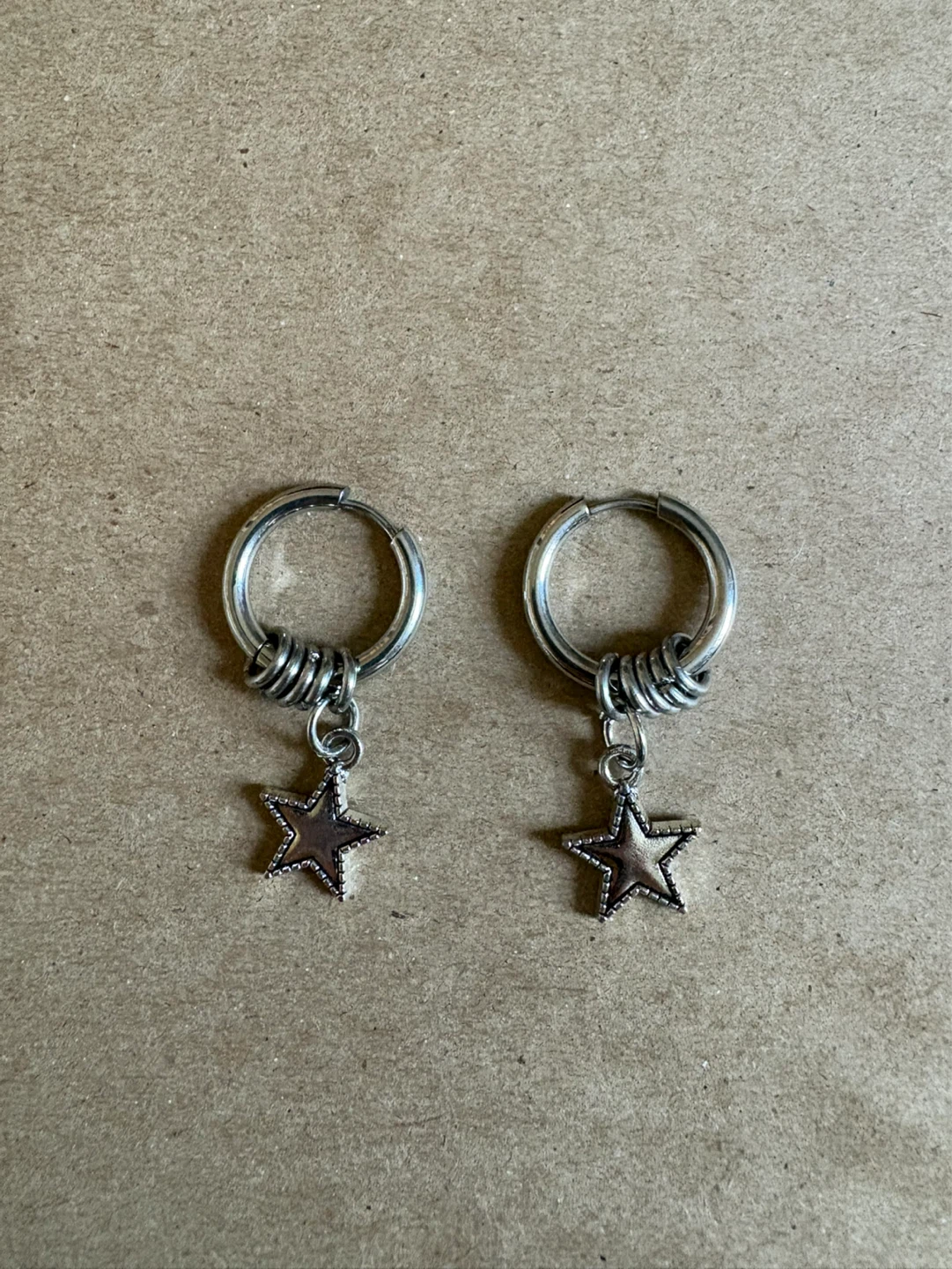 Silver Hoop Earrings with Star Charms