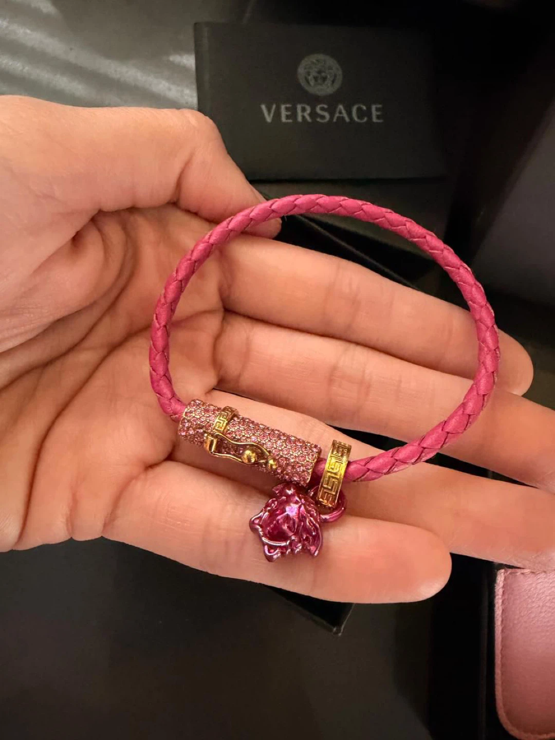 Versace Pink Braided Bracelet with Medusa Charm - photo 2