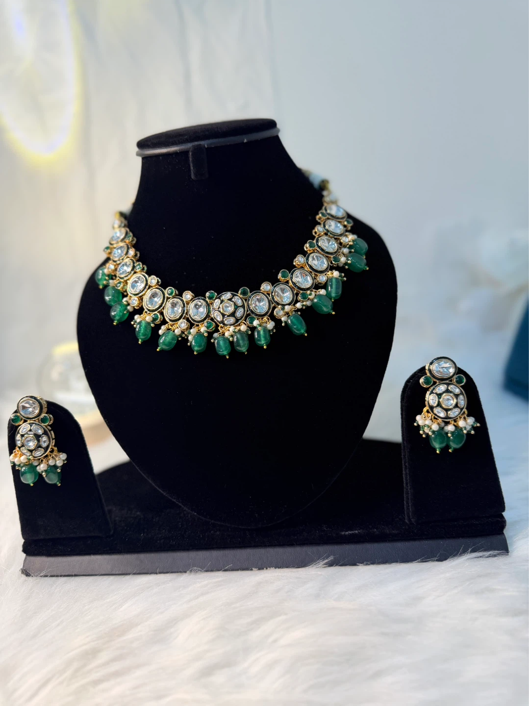 Emerald and Crystal Necklace and Earring Set