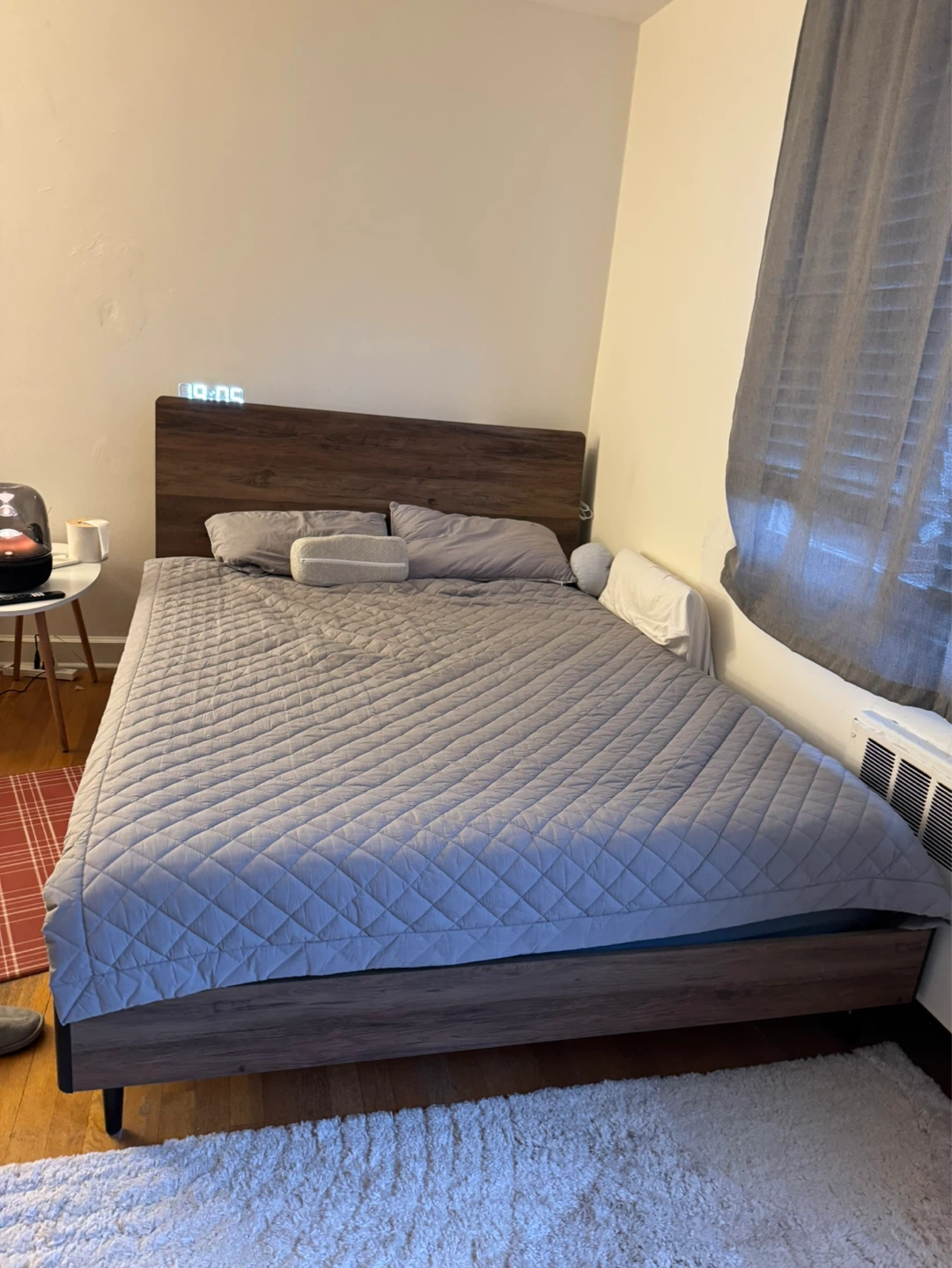 Wood Frame Bed with Upholstered Headboard