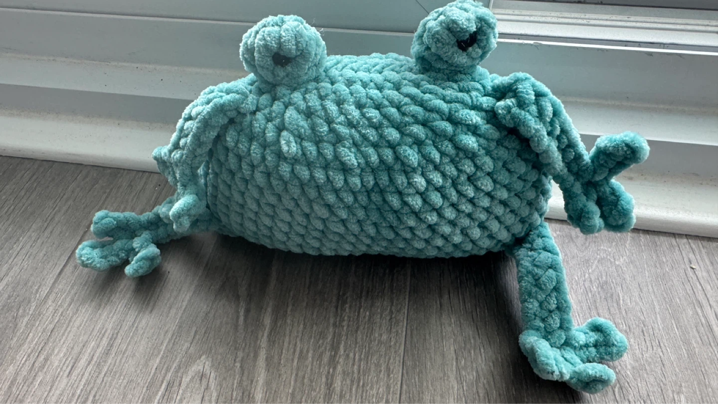 Handmade Teal Crochet Frog Plush Toy