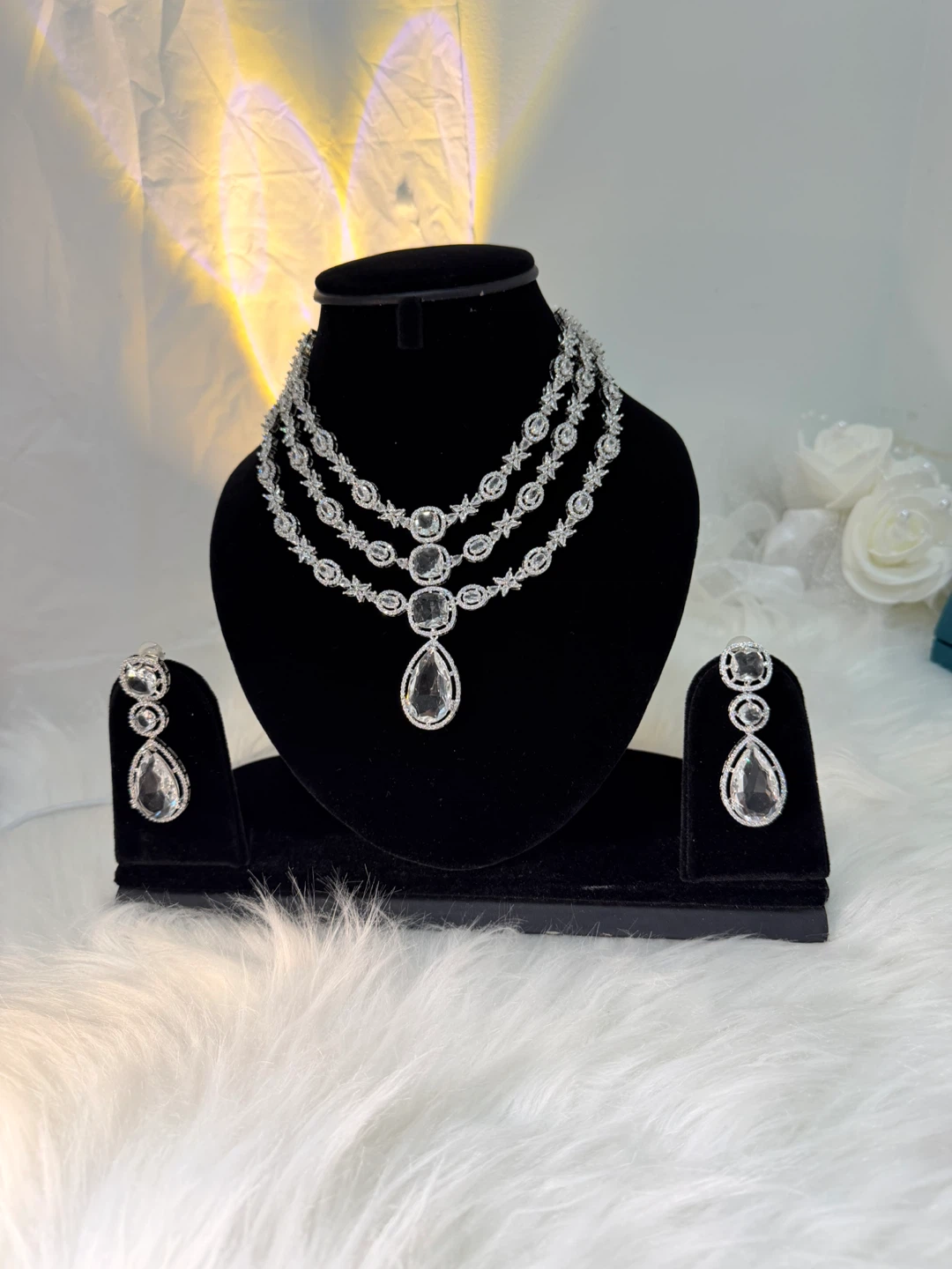 3-Layer Cubic Necklace and Earring Set - photo 2