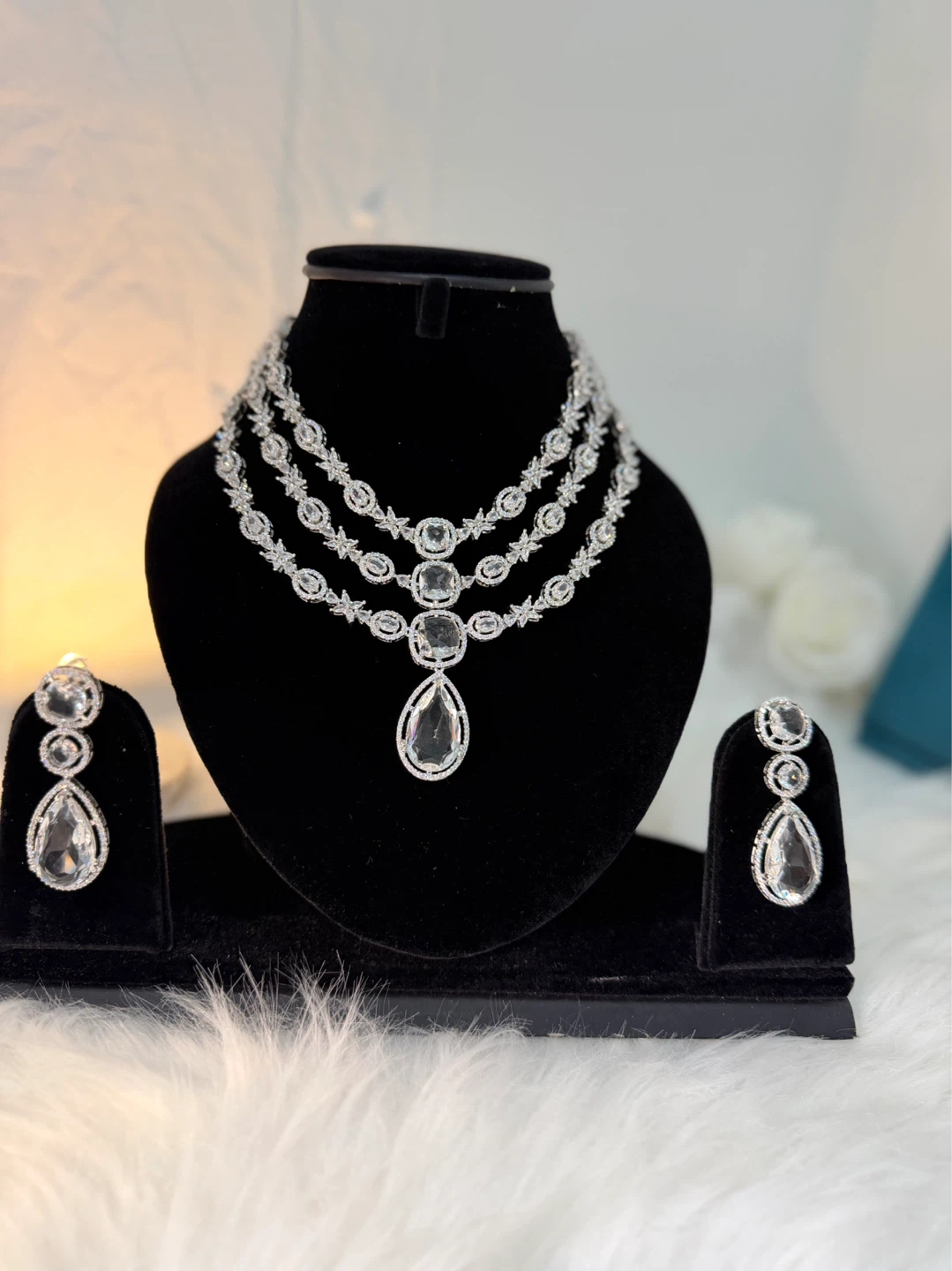 3-Layer Cubic Necklace and Earring Set
