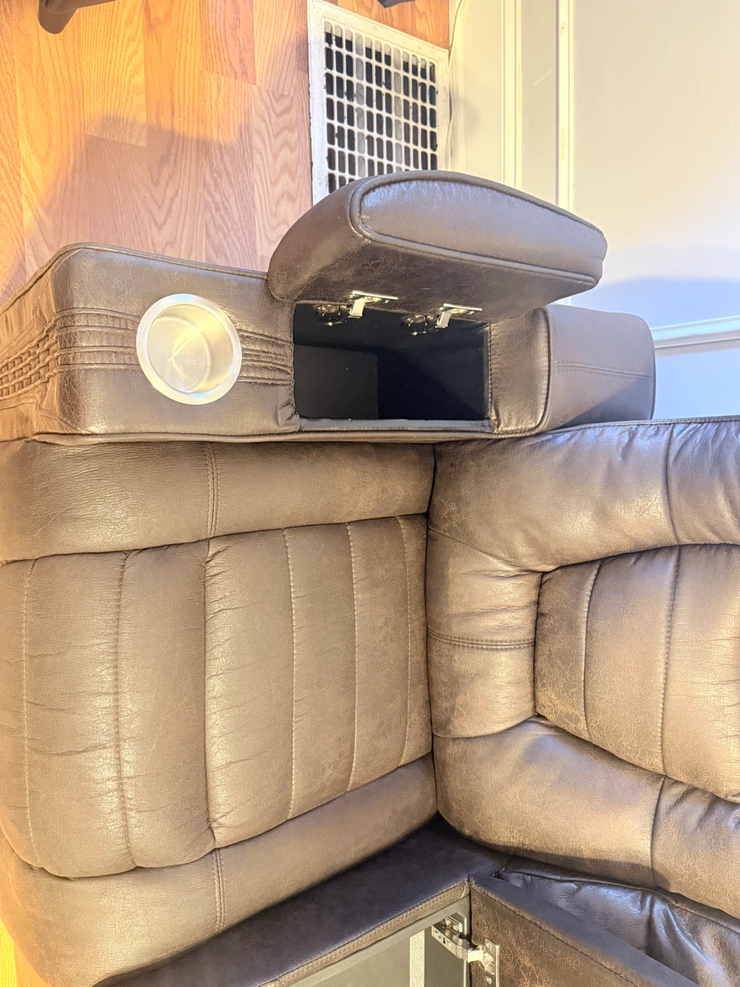 Brown Leather Loveseat Recliner with Cup Holders and Storage - photo 5