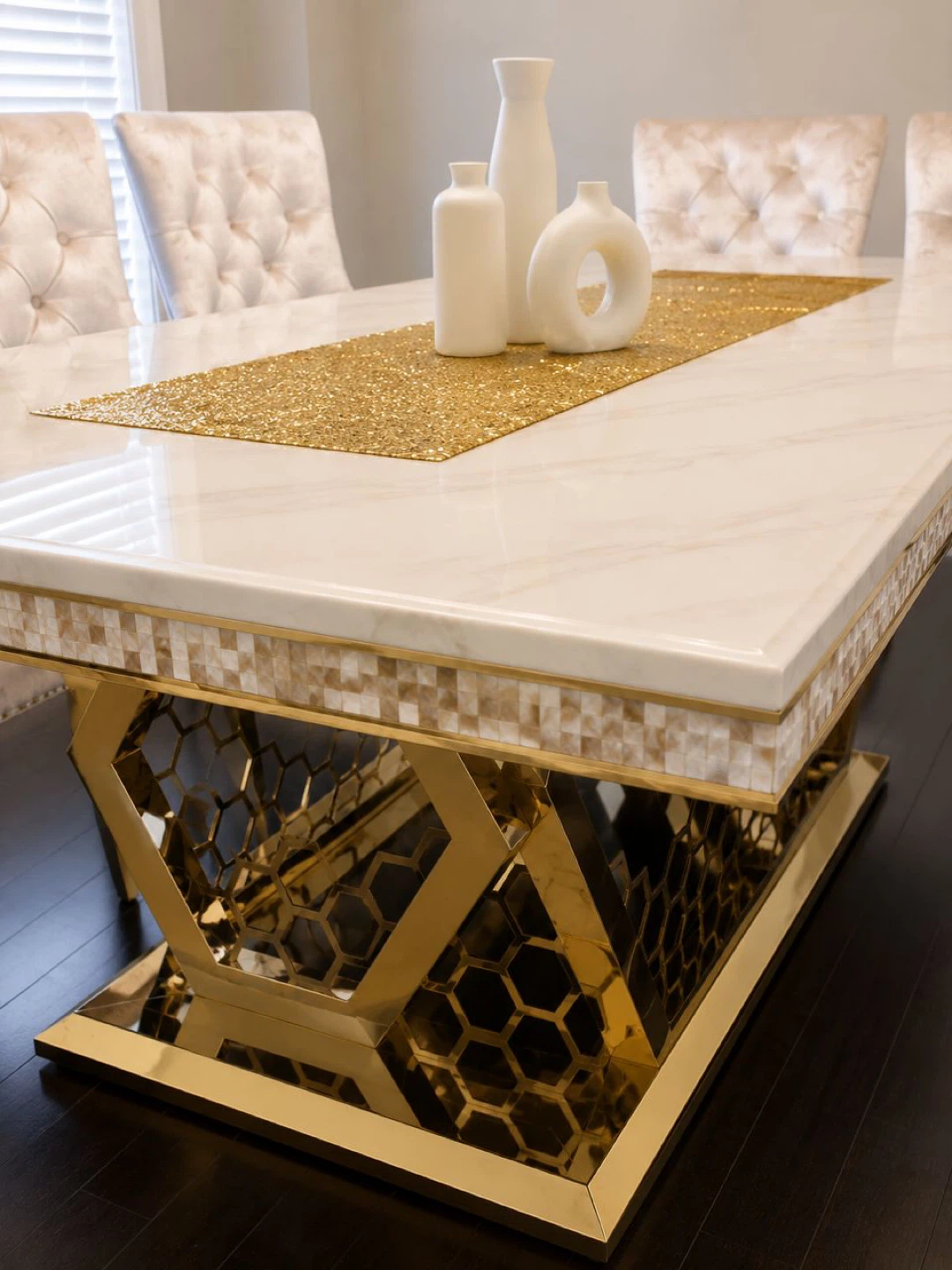White marble dining table with 8 chairs - photo 2