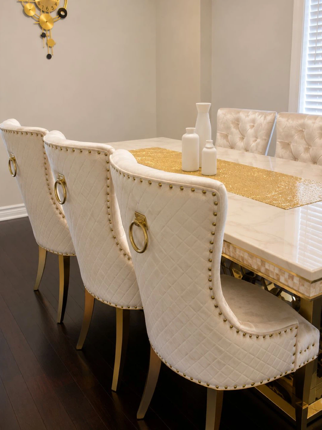 White marble dining table with 8 chairs - photo 3