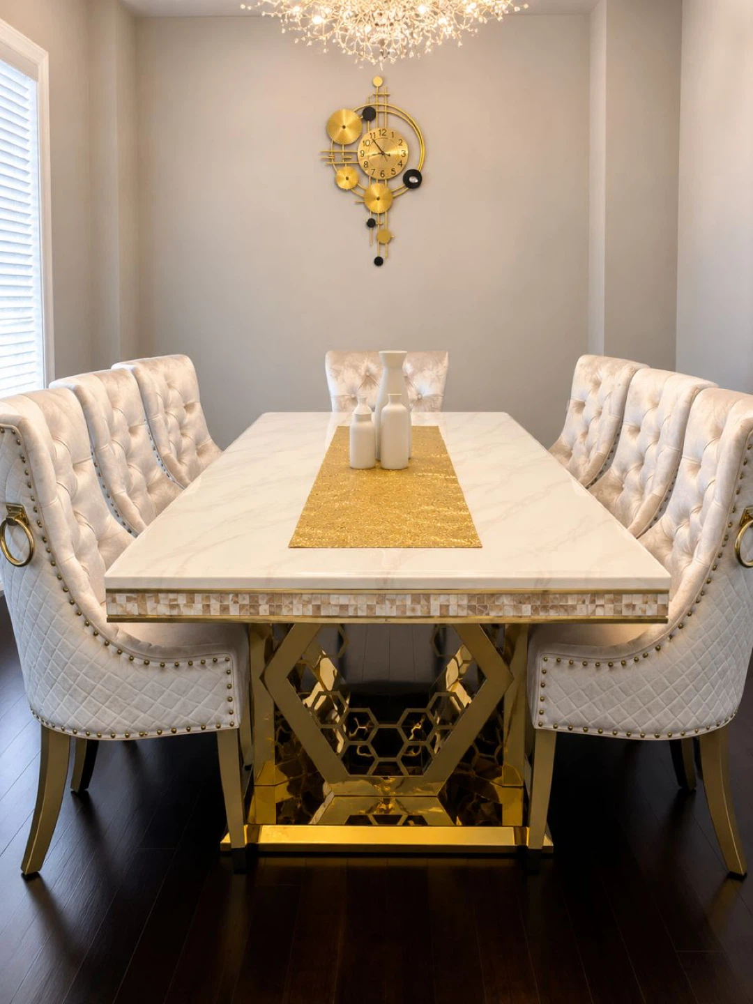 White marble dining table with 8 chairs - photo 4