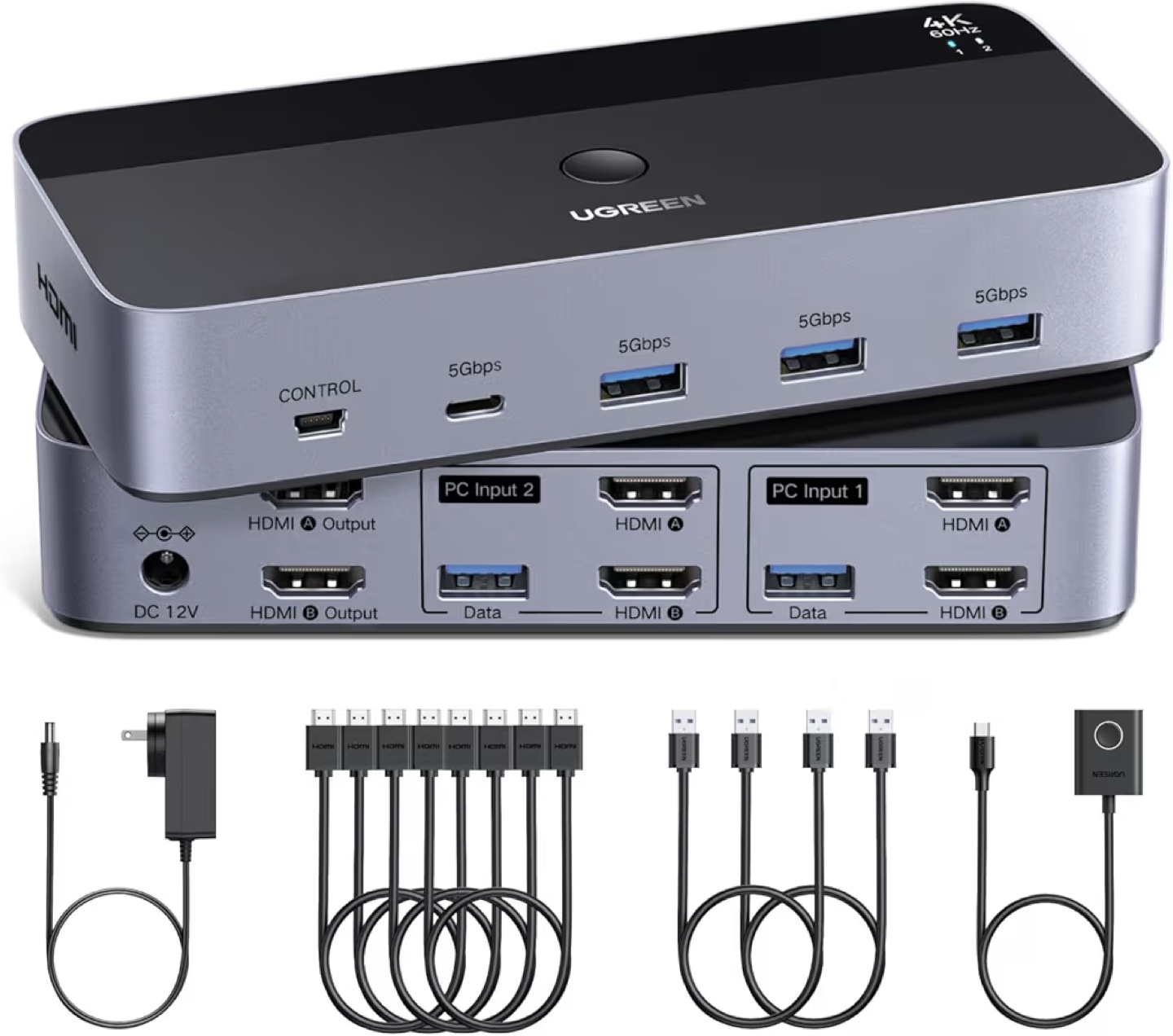 UGREEN HDMI Dual Monitor KVM Switch 2 In 2 Out 4K 60Hz