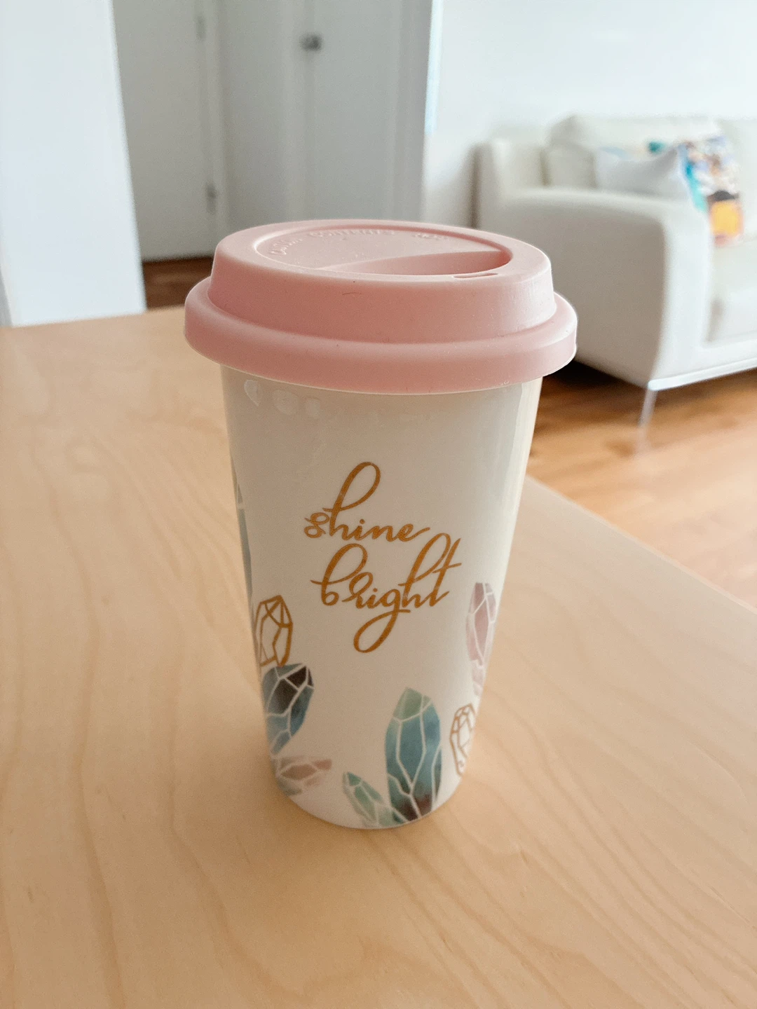 Ceramic Travel Mug with Pink Lid