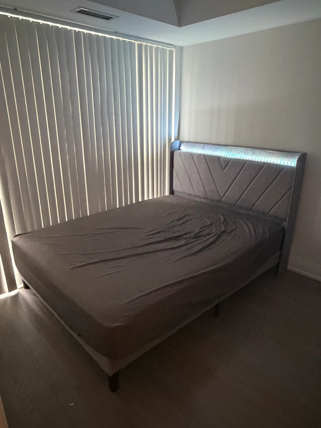 Grey Upholstered Queen Bed Frame with LED Headboard + Mattress - photo 2