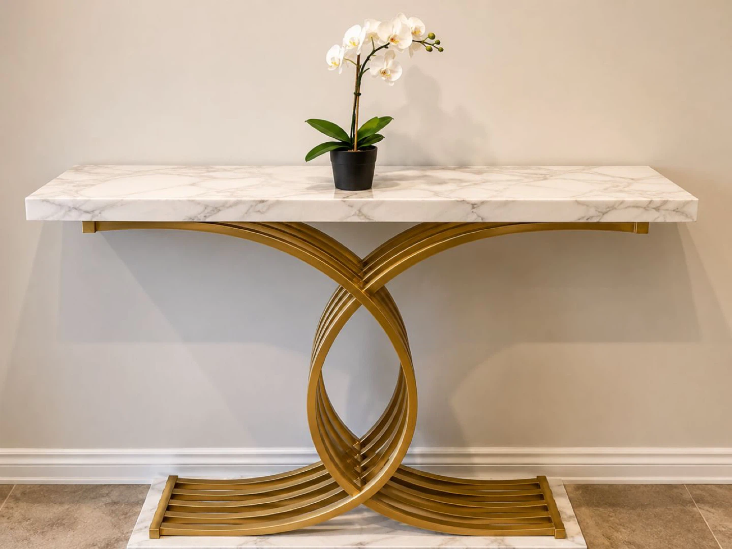 Marble Top Console Table with Gold Base