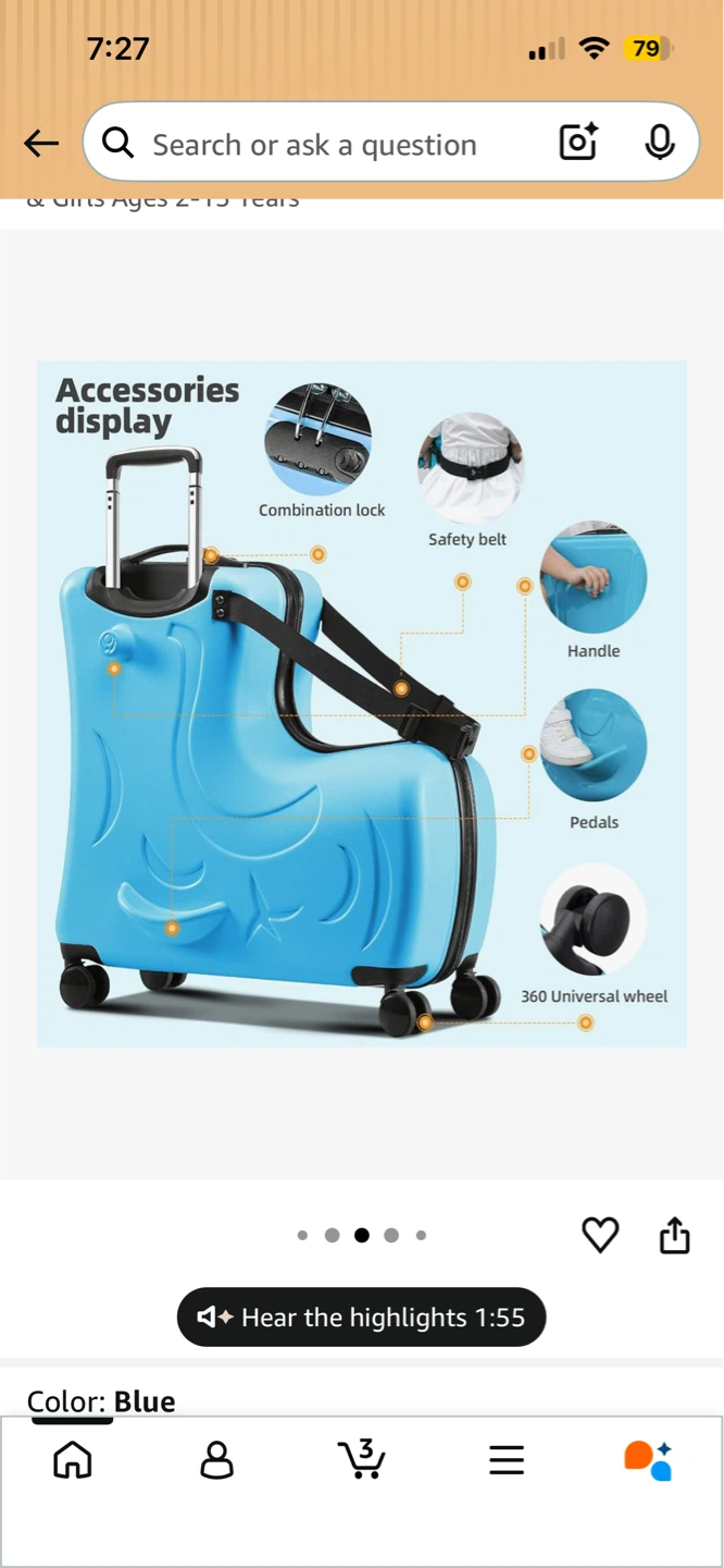 Blue Kids Ride-On Suitcase with Wheels - photo 2