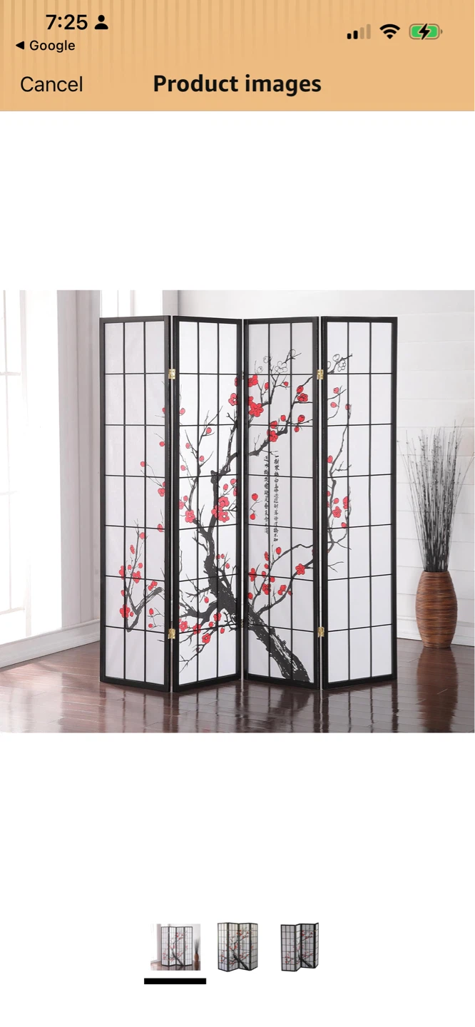 New 4-Panel Folding Screen Divider with Cherry Blossom Design