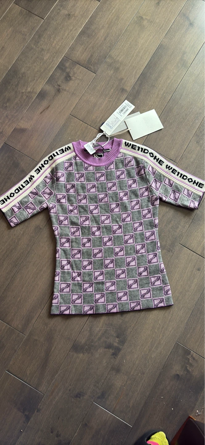 WE11DONE Graphic Knit Top Purple/Grey