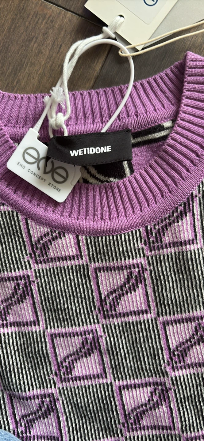 WE11DONE Graphic Knit Top Purple/Grey - photo 2