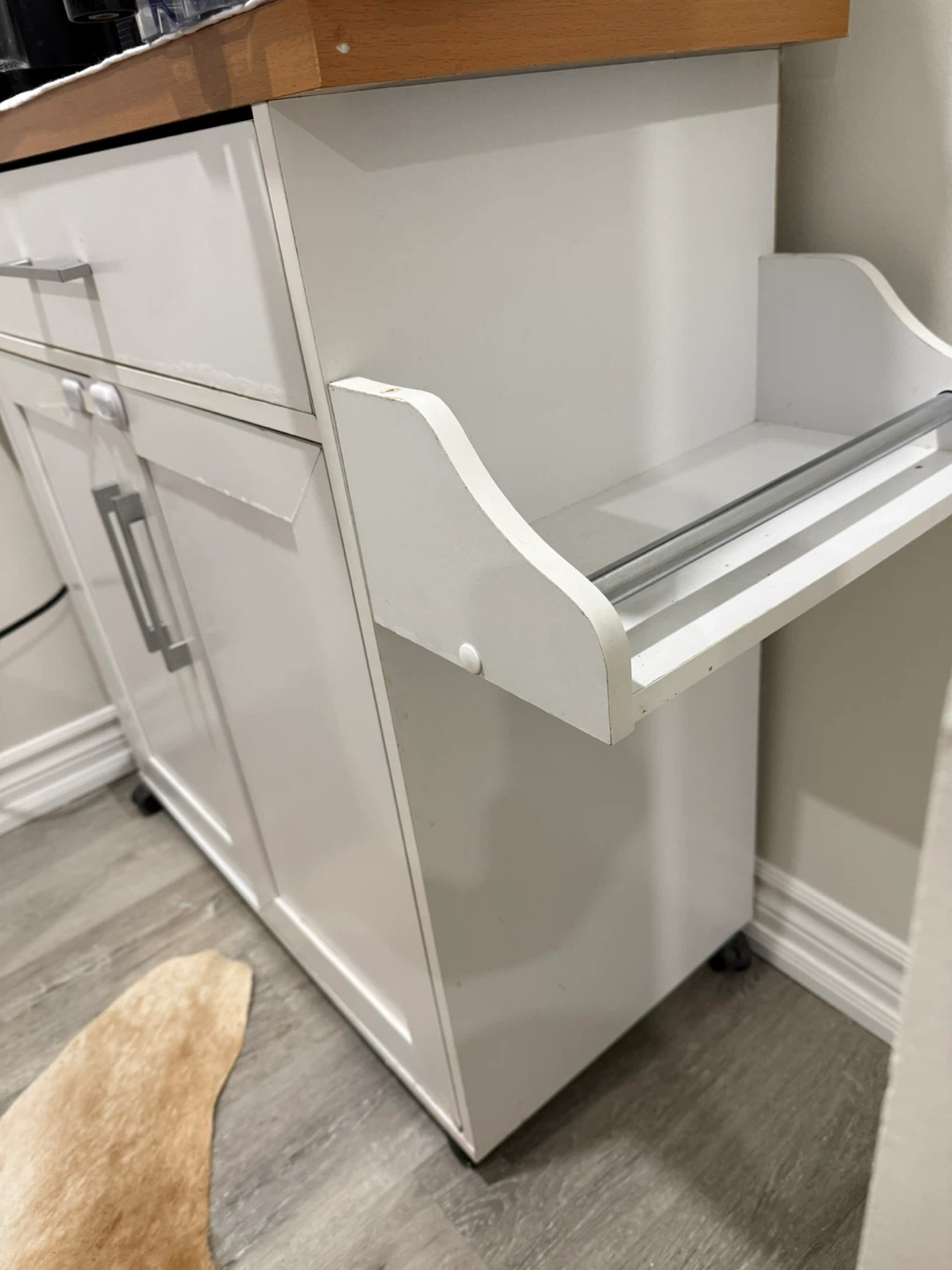 White Kitchen Cart with Drawer and Cabinet Storage - photo 2